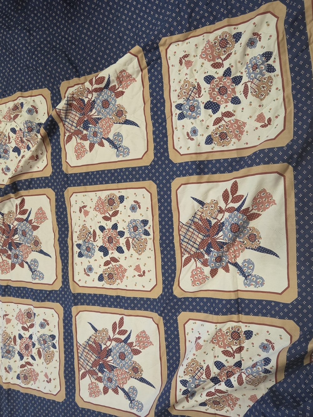 Vintage patchwork-style panel, cheater quilt or print block Fabric Quilt